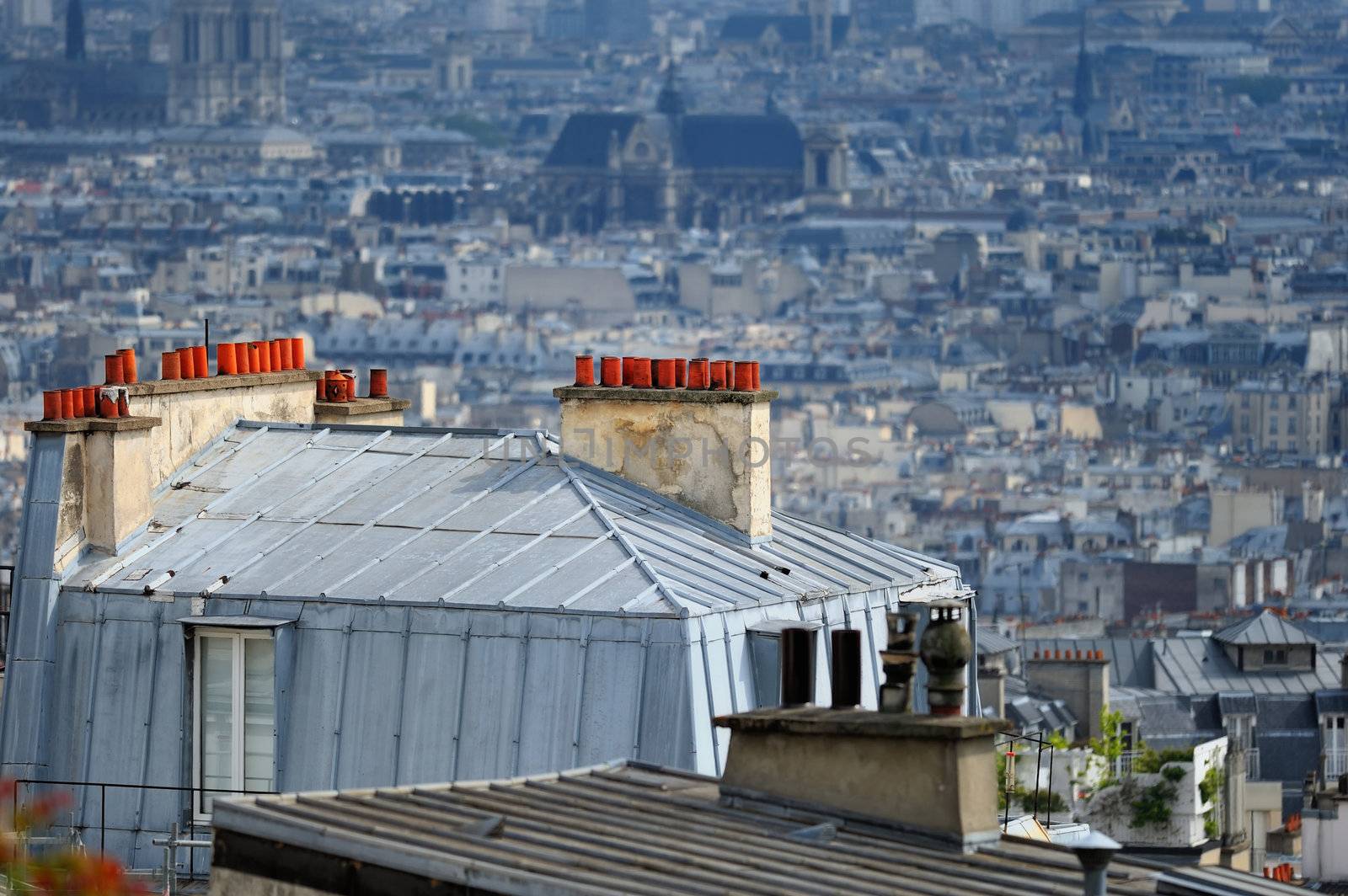 Roofs in residential quarter of Montmartre in Paris