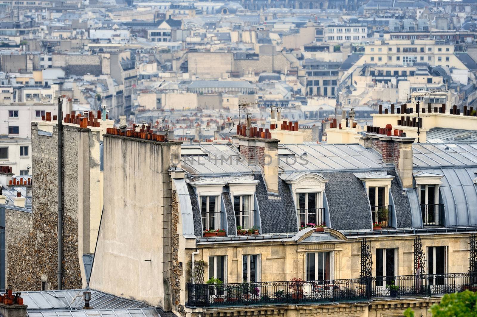 Roofs in residential quarter of Montmartre in Paris