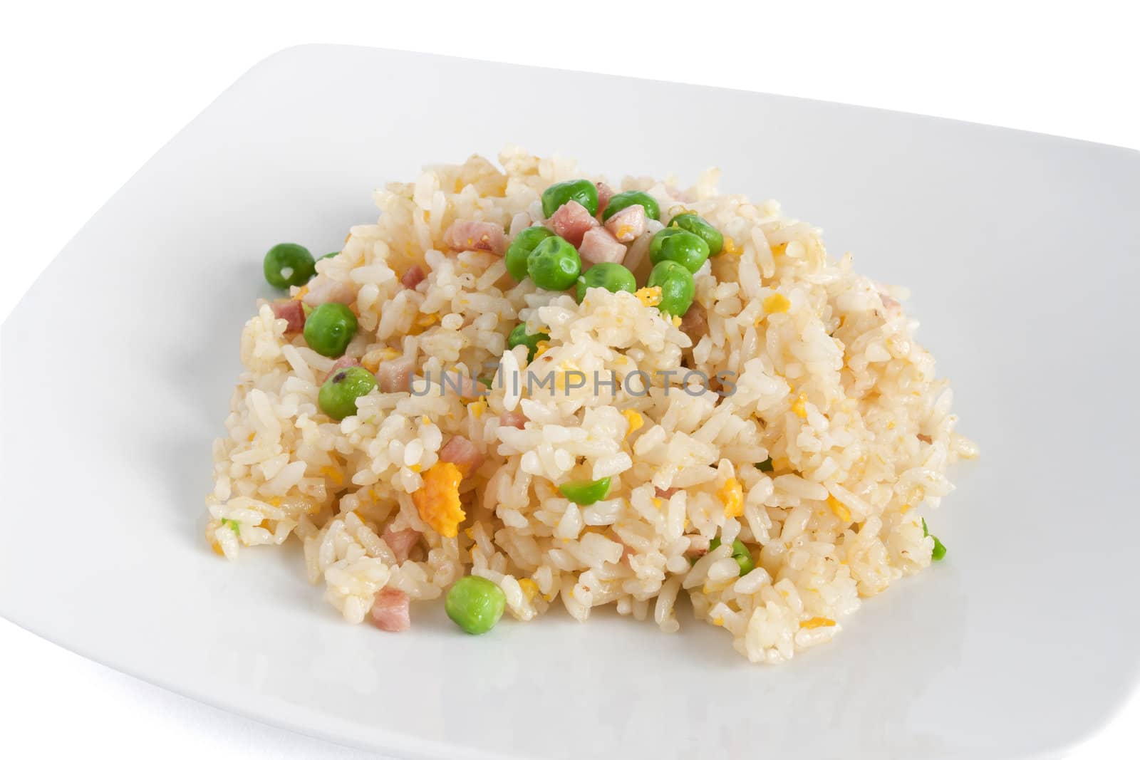dish with Cantonese rice isolated on white background with clipping path