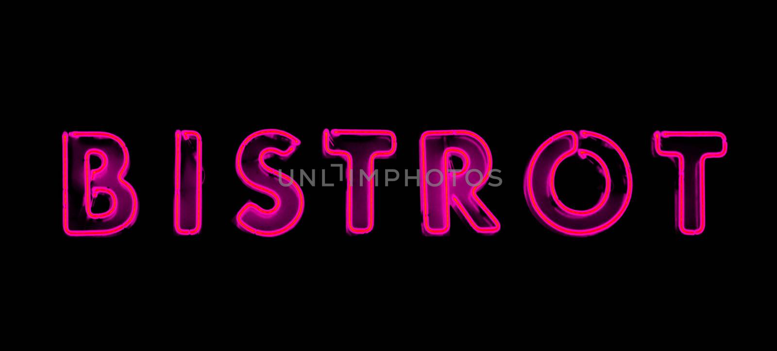 Bistrot pink neon sign on black blackground