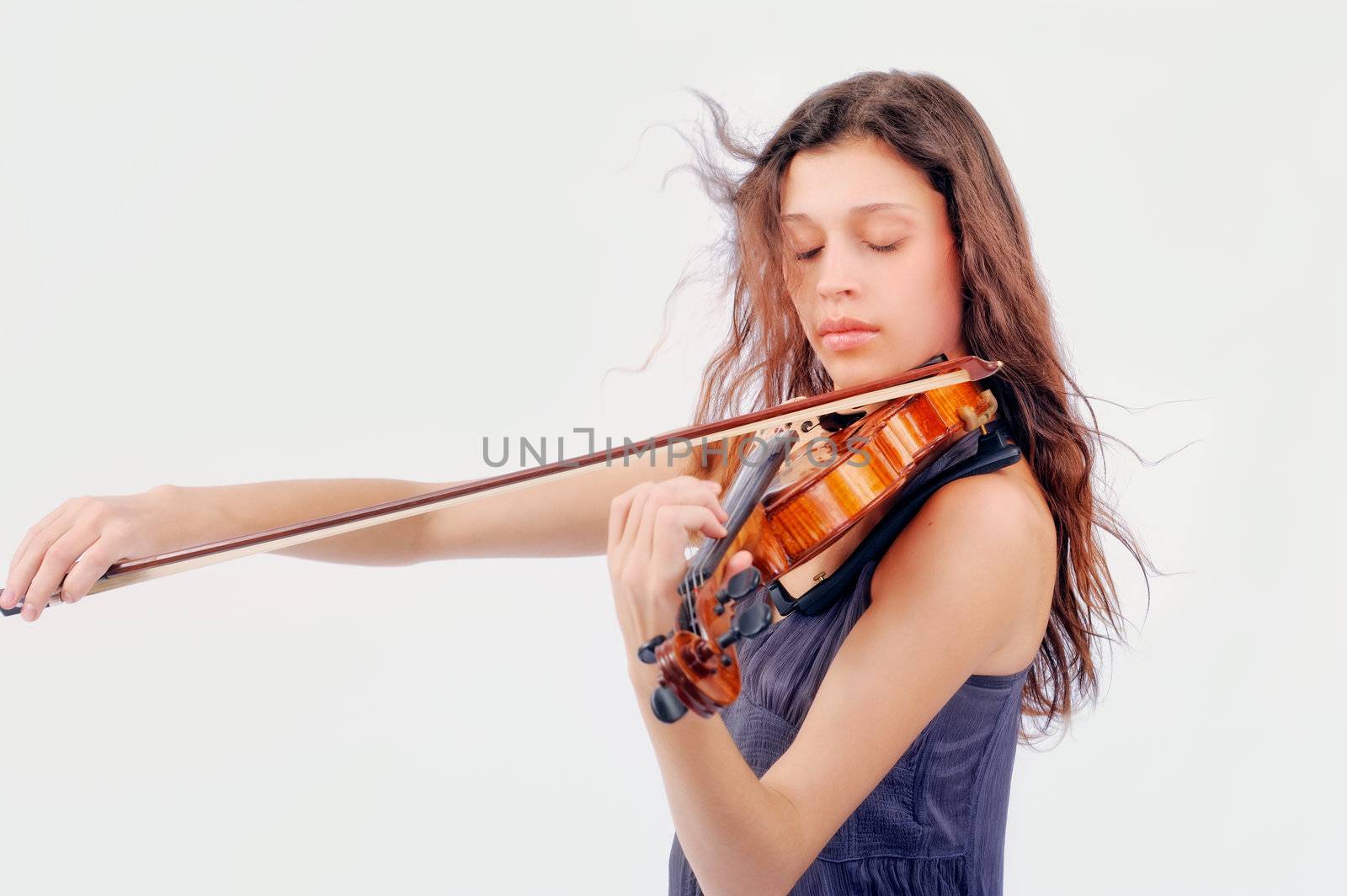 Musician playing violin. Isolated on the white background
