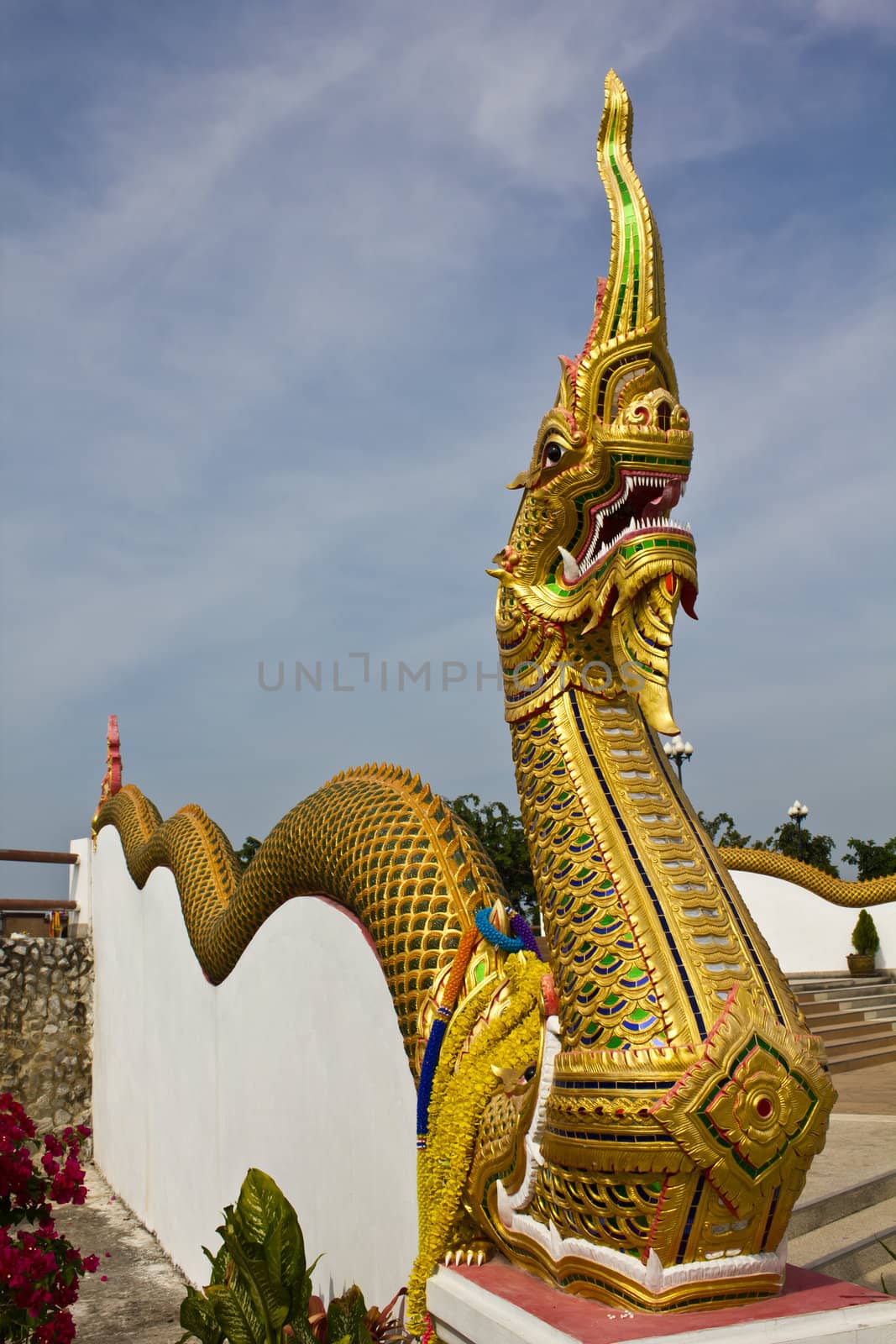 Buddhist mythical figure of Naga in Temple Thailand