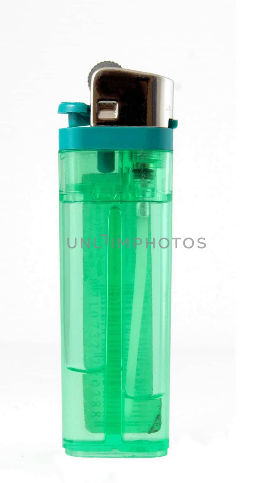 close up of green lighters on white background with clipping path