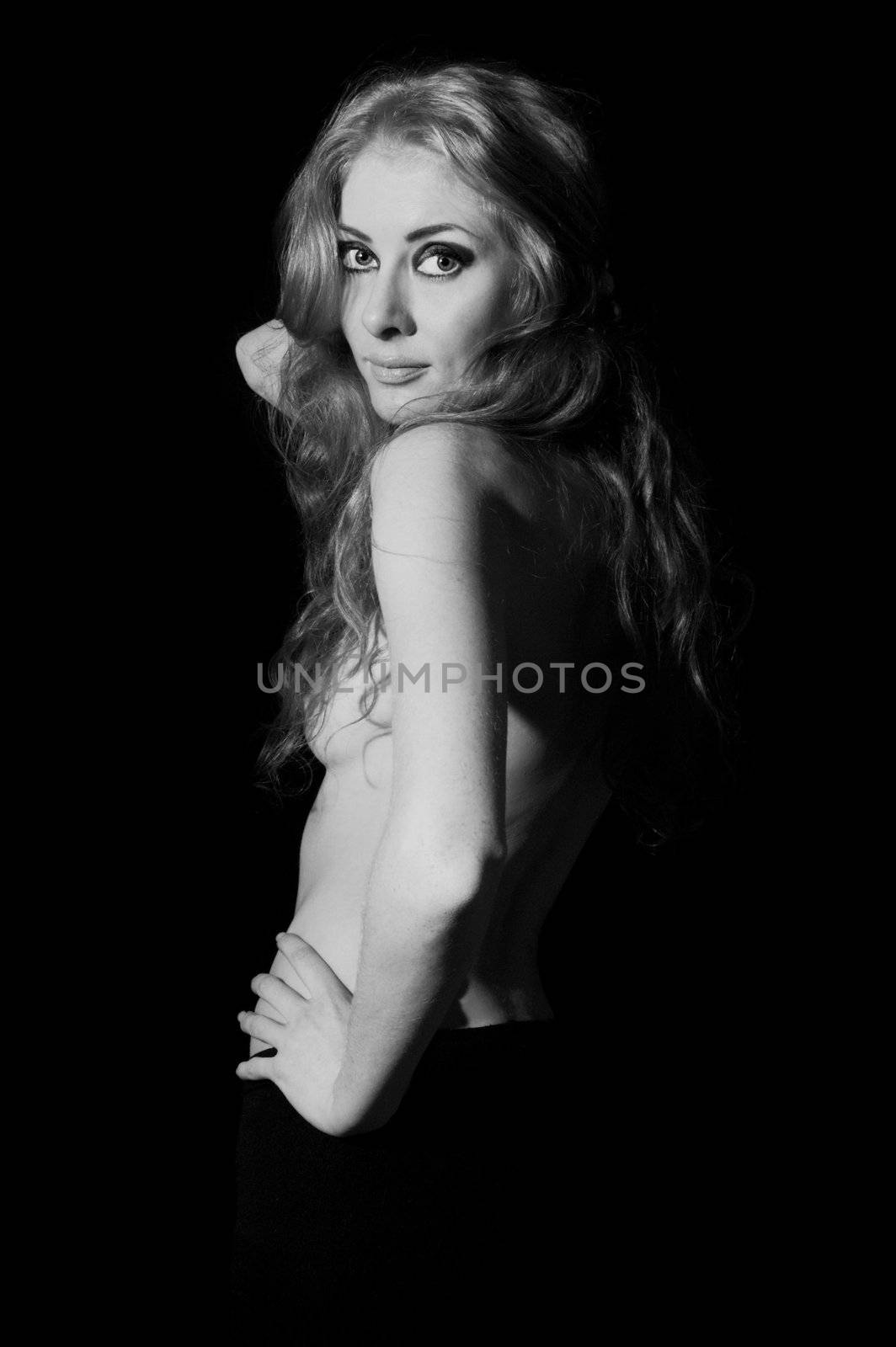 Slim woman torso on black by Angel_a