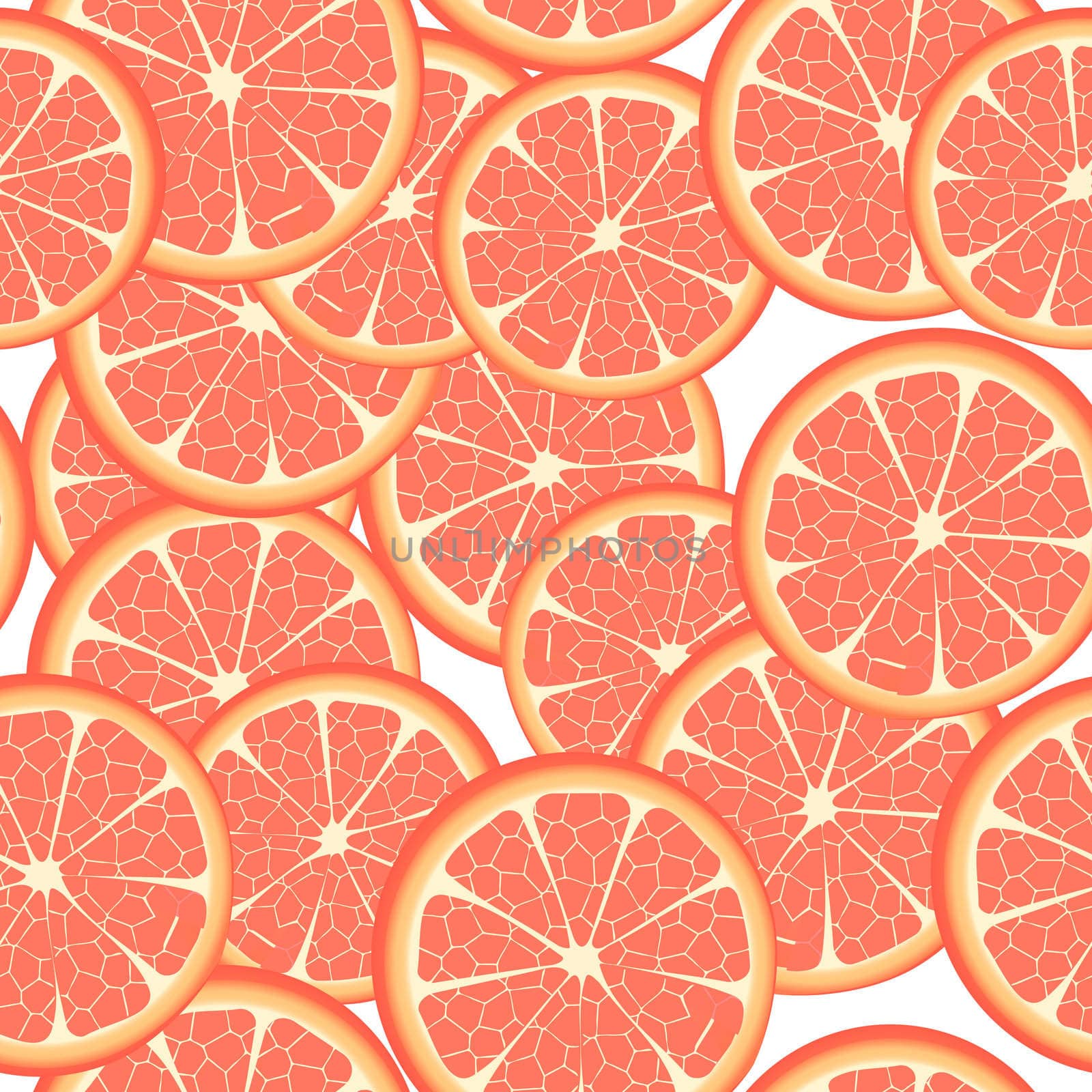 Seamless template of grapefruit slices, pattern on white background