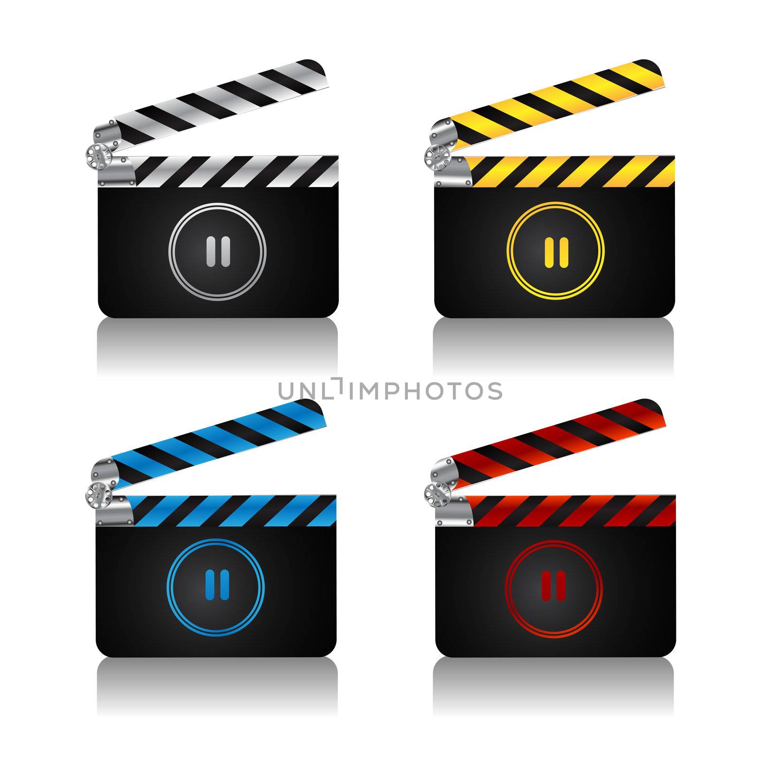 A set of movie clapper boards with pause icon for web