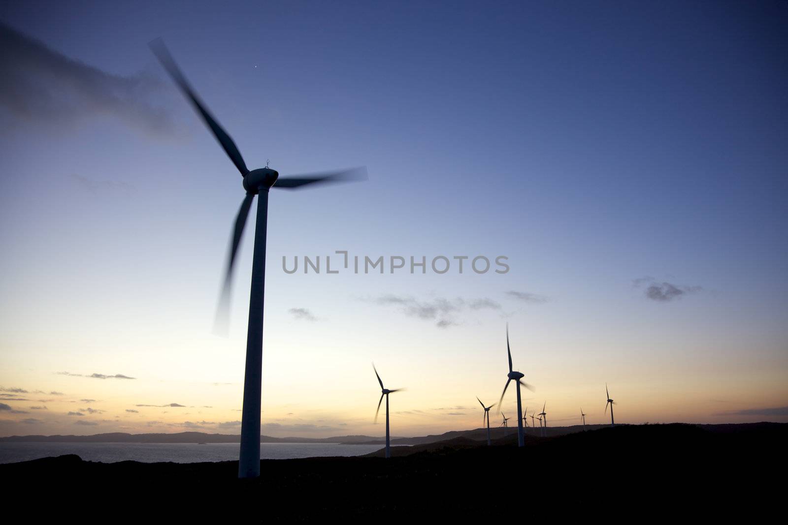 Sunset at Albany Wind Farm, near the town of the same name in Western Australia.