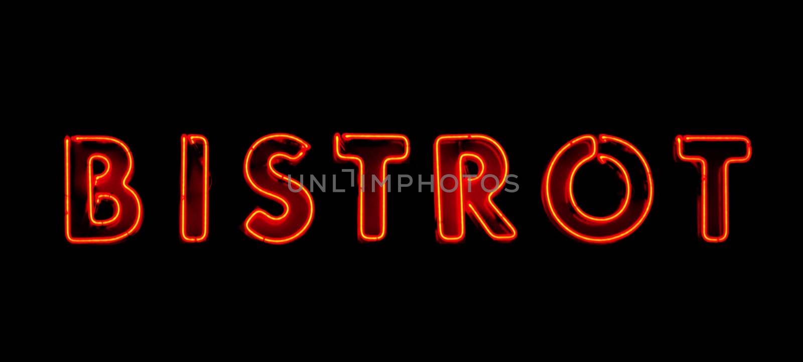 red bistrot neon sign on black blackground