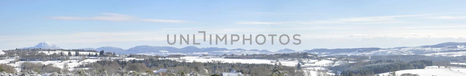 Winter panorama with "Puy-de-dome" mountain in "Auvergne" region in France