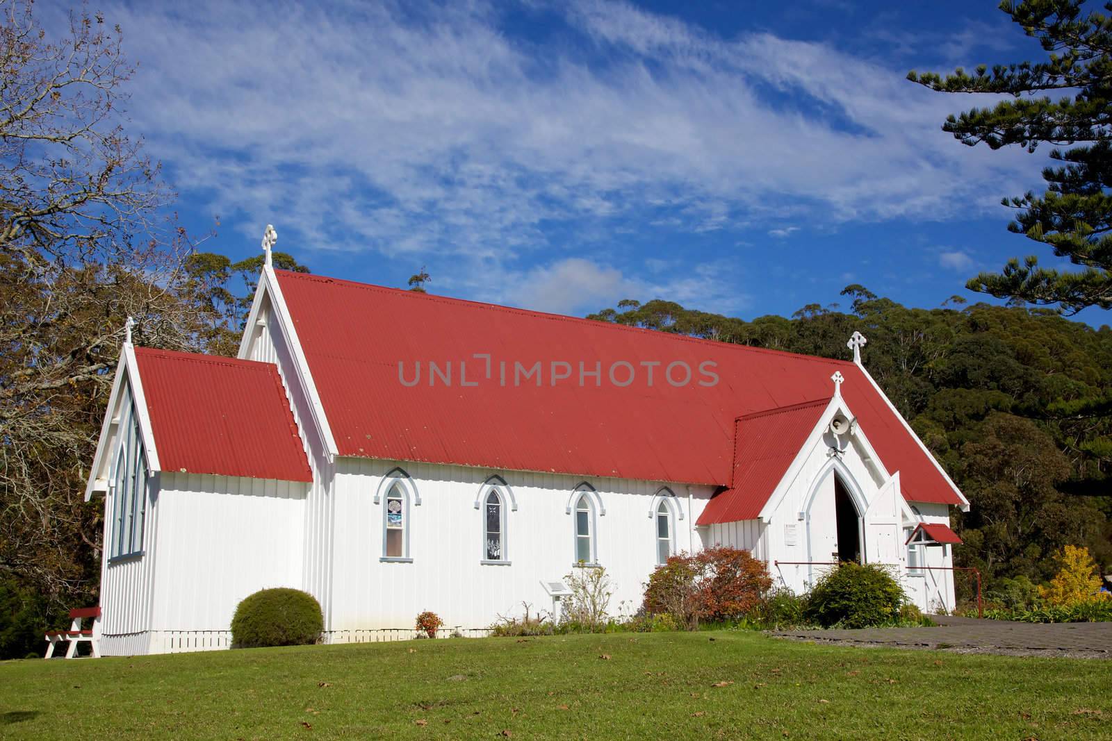 St James Anglican Church in the Kotorigo-Kerikeri Basin Heritage Area of North Island, New Zealand. It is the third church built in the area and was dedicated in 1878.