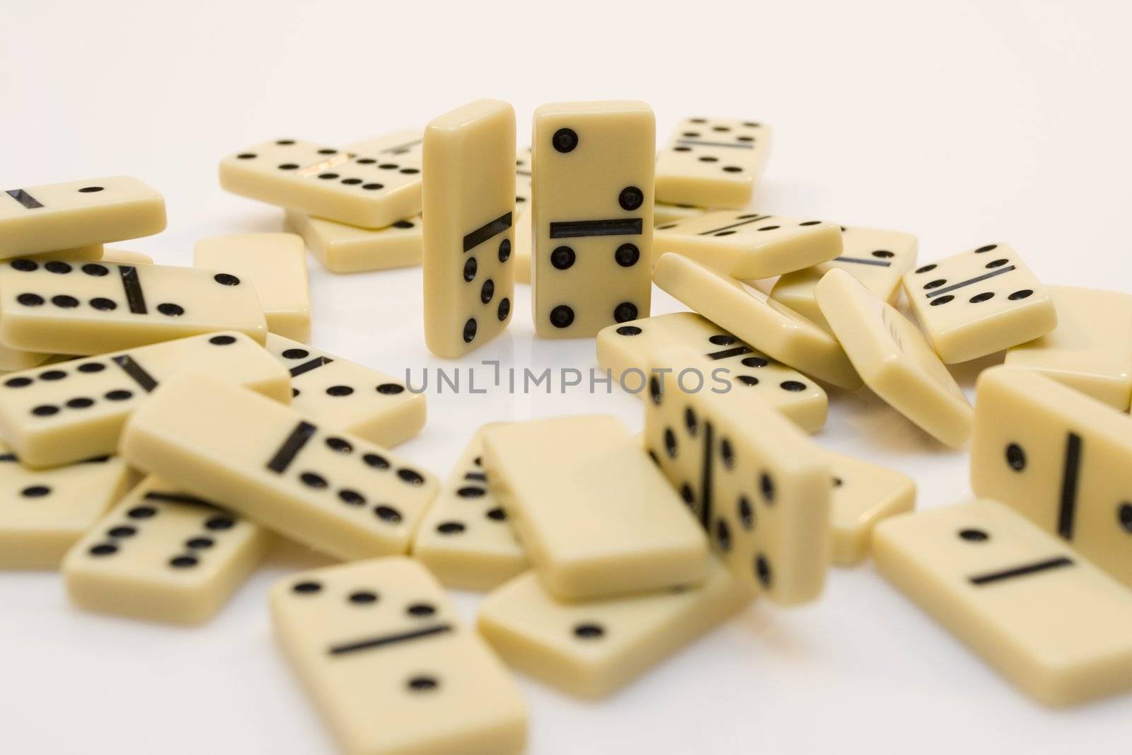 Domino bricks on white background