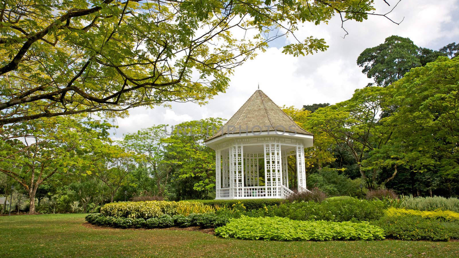 A gazebo known as The Bandstand in Singapore Botanic Gardens. Music performances took place here in the 1930s.