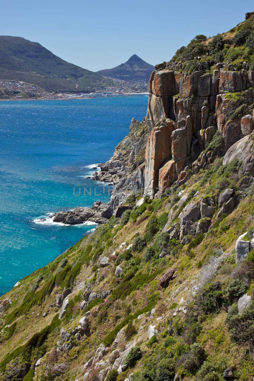 A view from Chapman's Peak Drive, with Hout Bay in the background, South Africa.