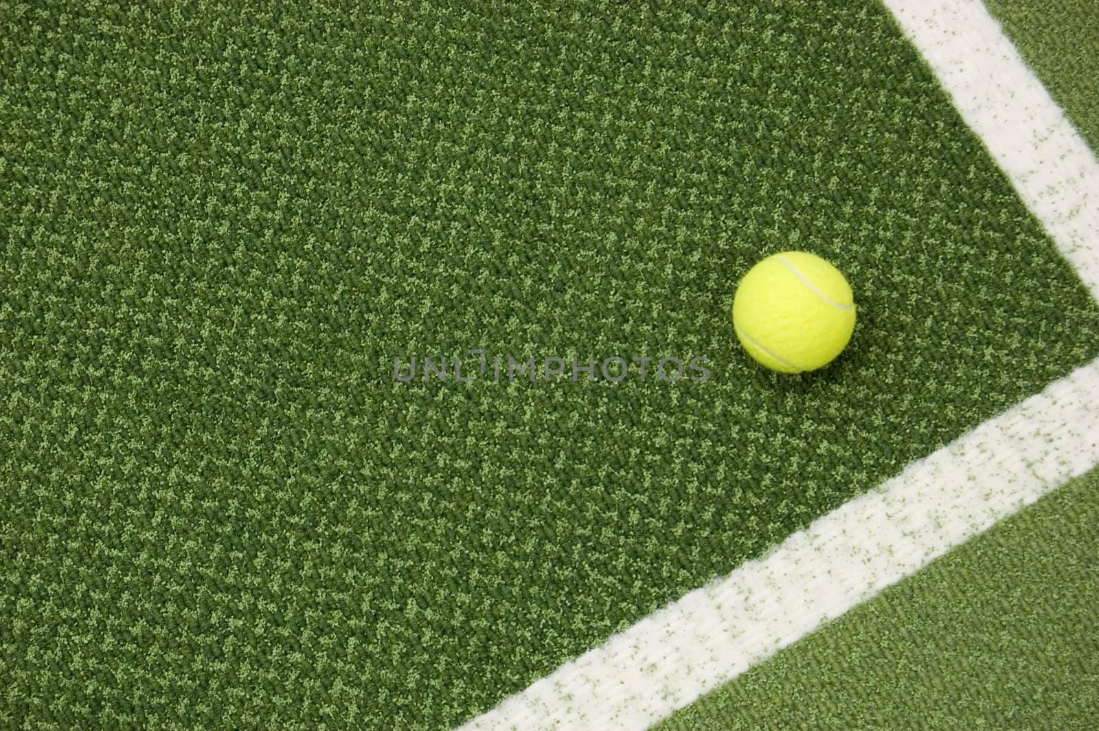 Tennis compositon. Yellow ball, lines and court.