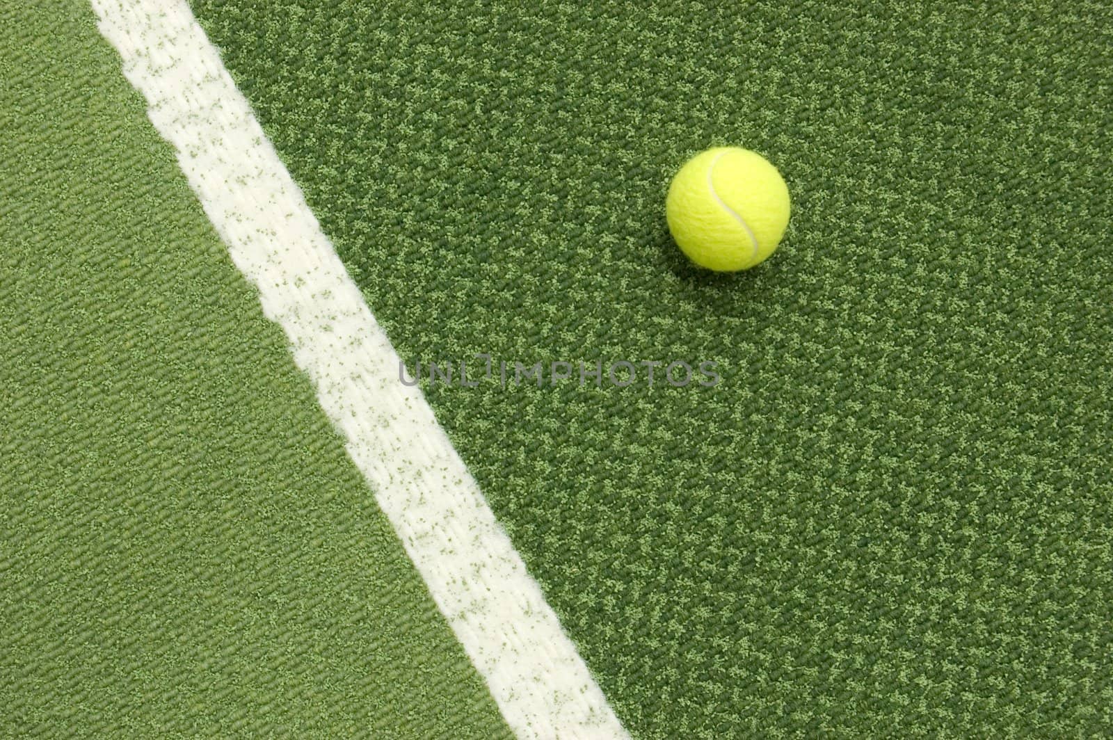 Tennis compositon. Yellow ball, lines and court.