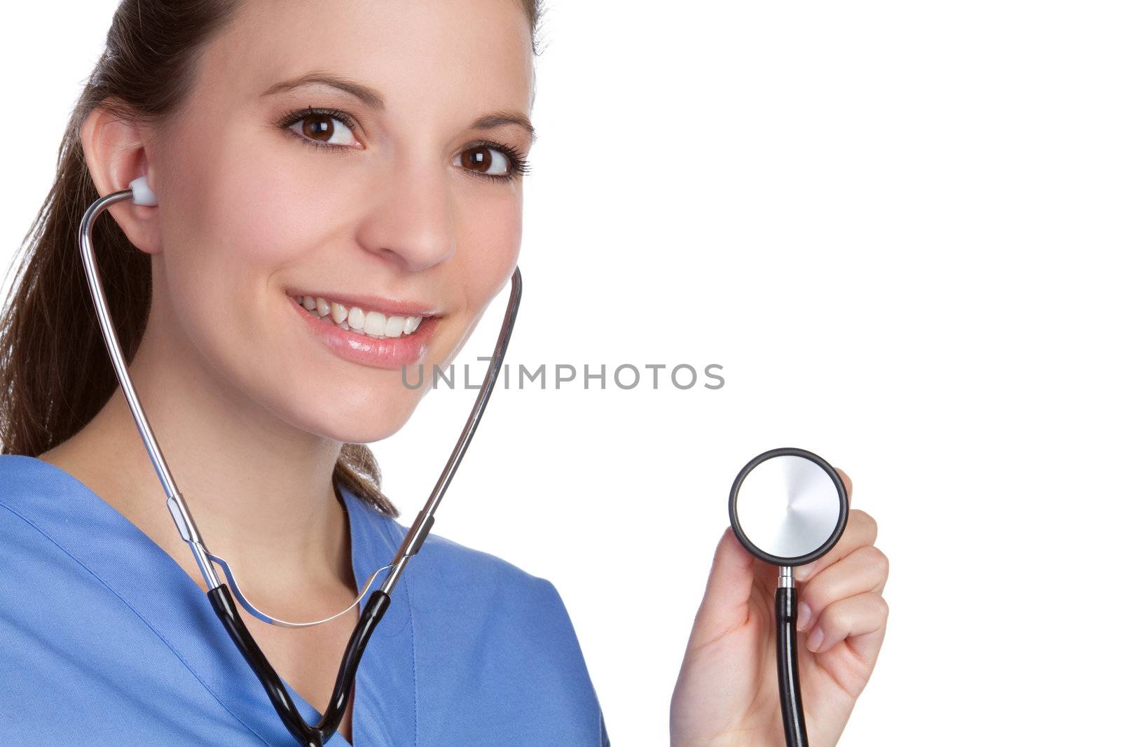 Beautiful smiling nurse holding stethoscope