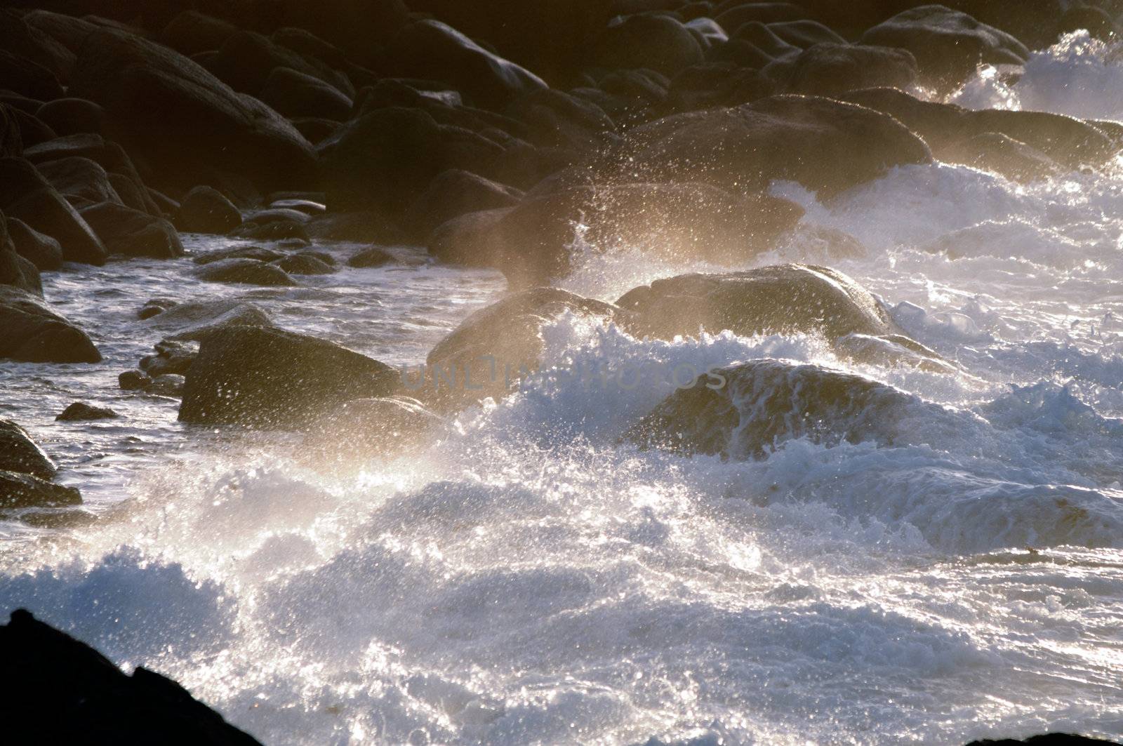 Powerful waves at the Cote Sauvage in Brittany, France 