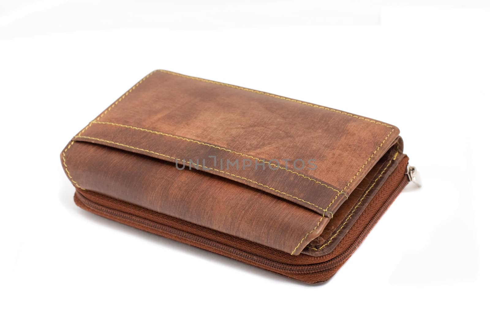 brown leather wallet, white background