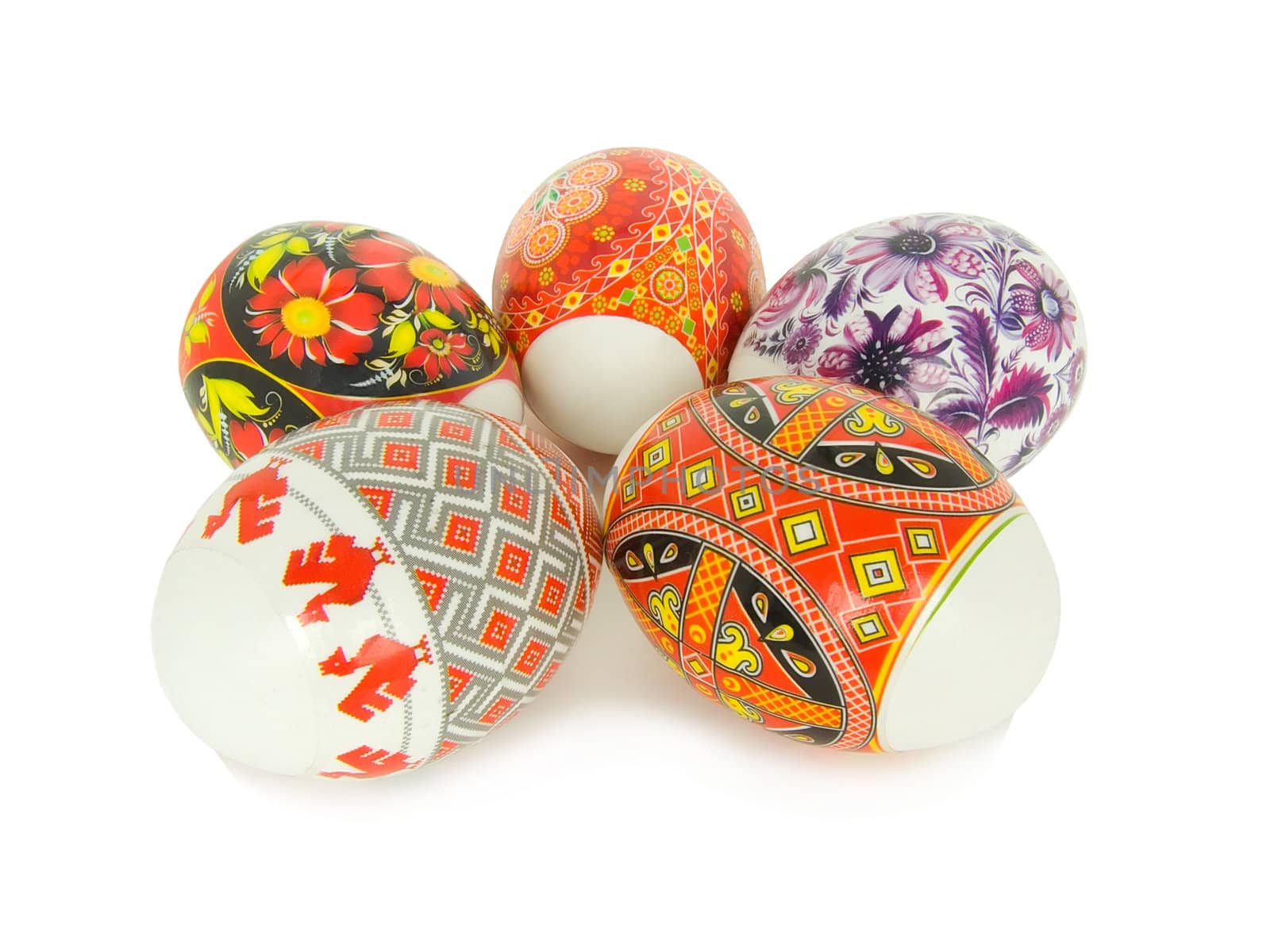 Easter eggs decorated with the Ukrainian national figure on a white background