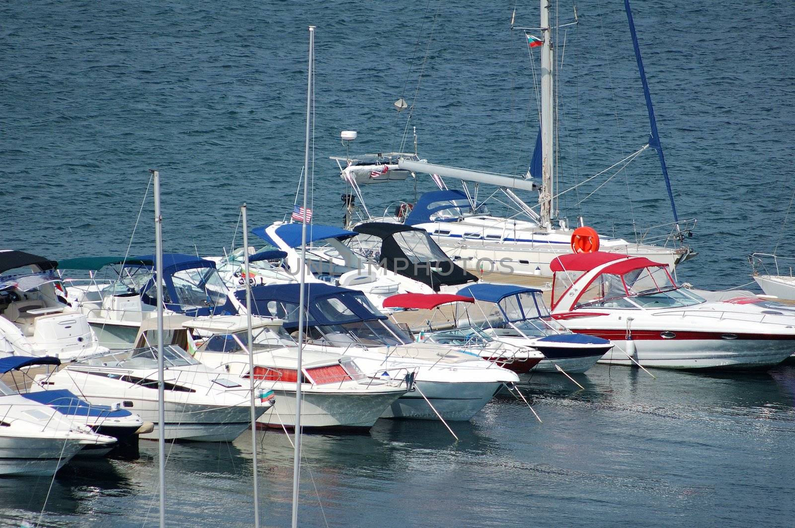 many yachts moored in port