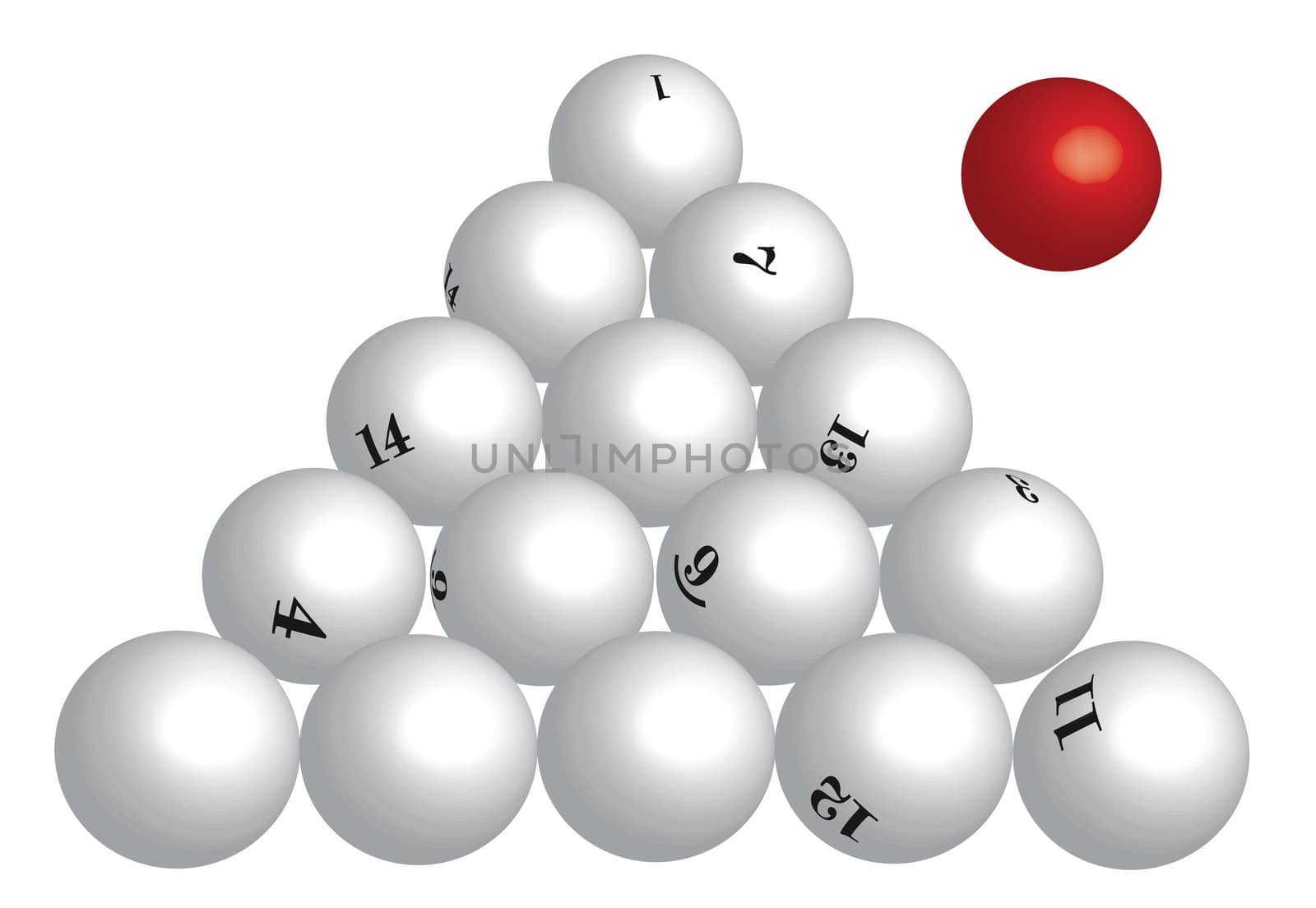 Billiard spheres are drawn in the illustrator against the white background.
Vector figure is transferred into the scanning.
