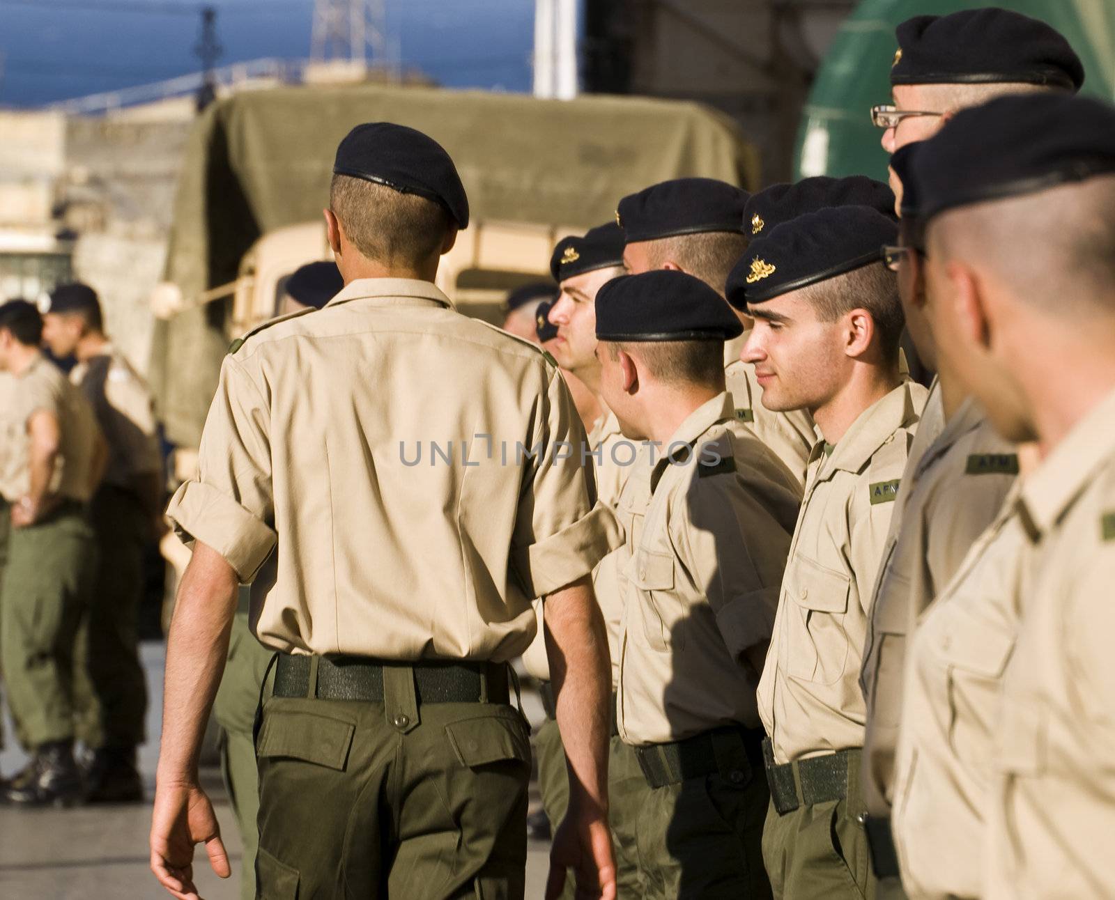 Sergeant major inspecting his subordinates in Malta