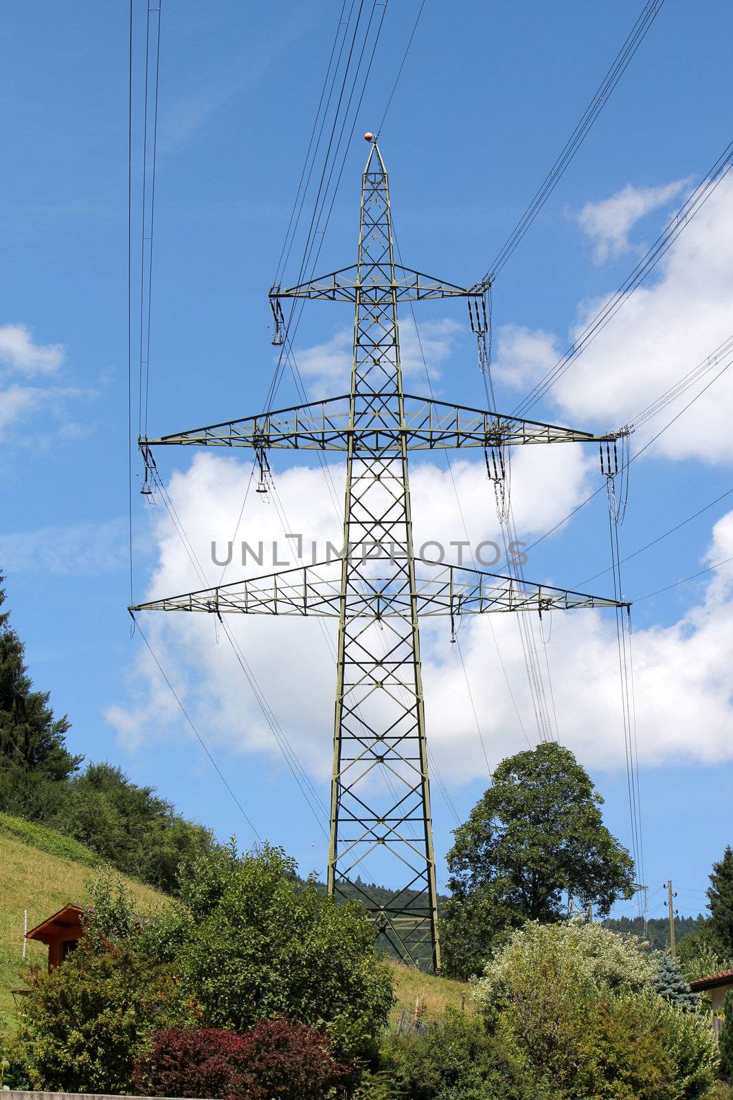 Electrical pylon in a beautiful landscape and with cloudy sky
