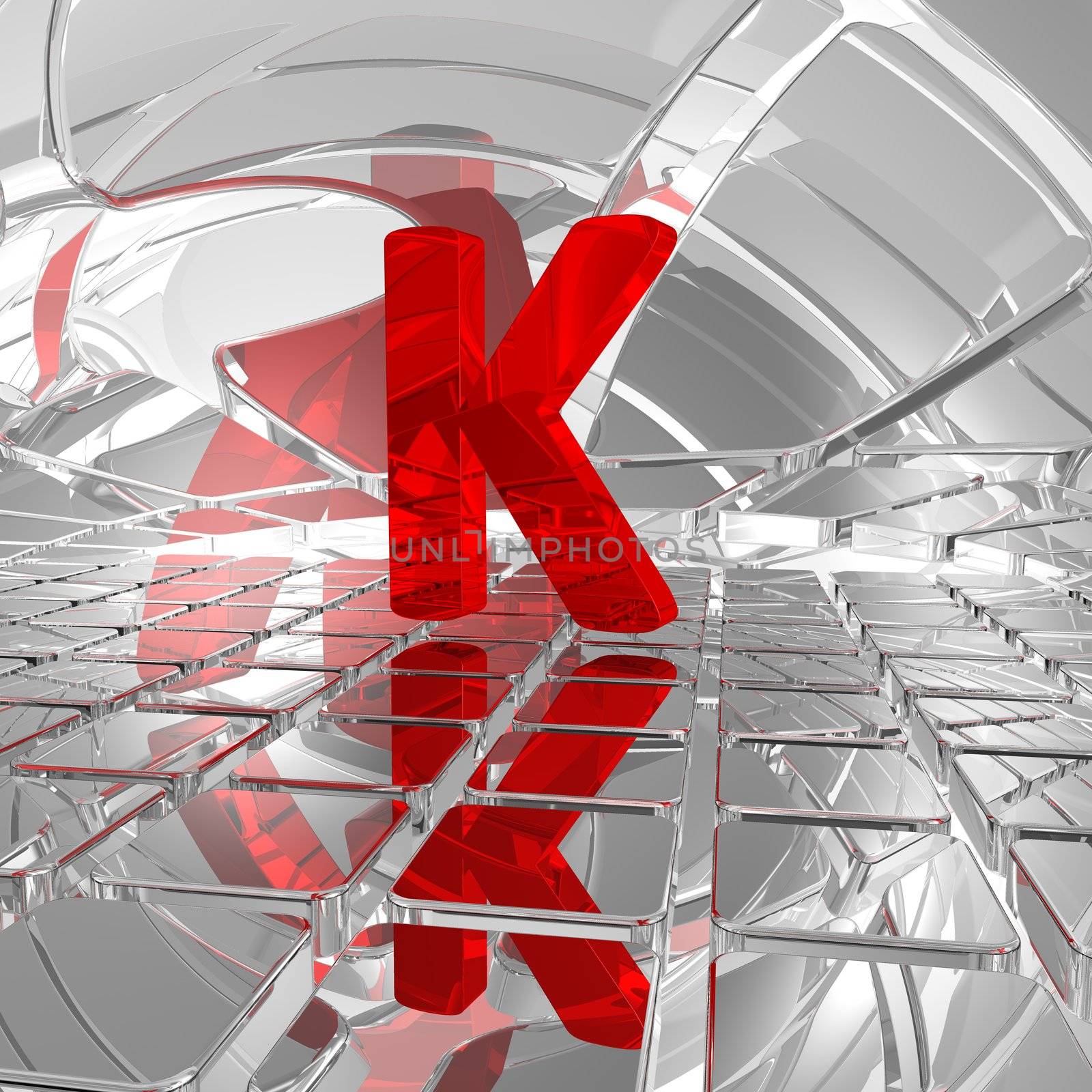 red uppercase letter k in futuristic space - 3d illustration