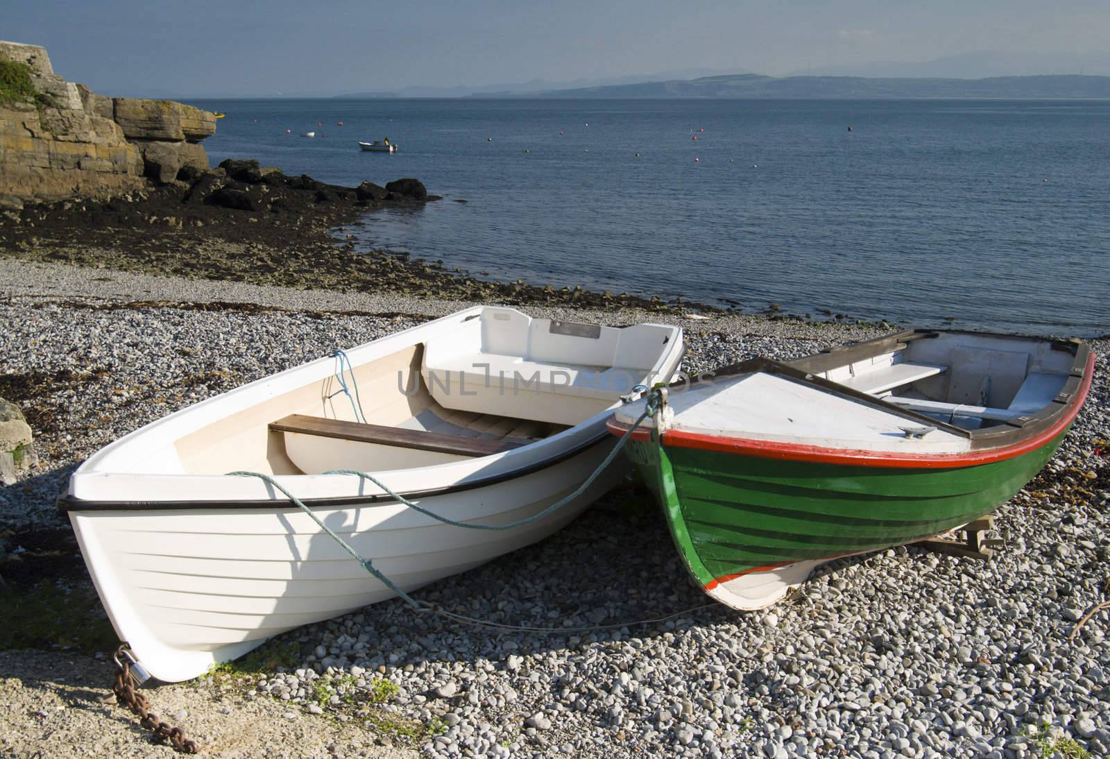 Boats on beach in Moelfre Wales - landscape orientation