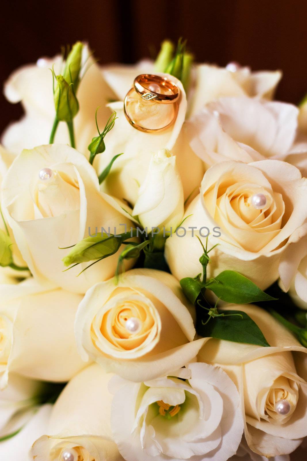 ring on the wedding bouquet