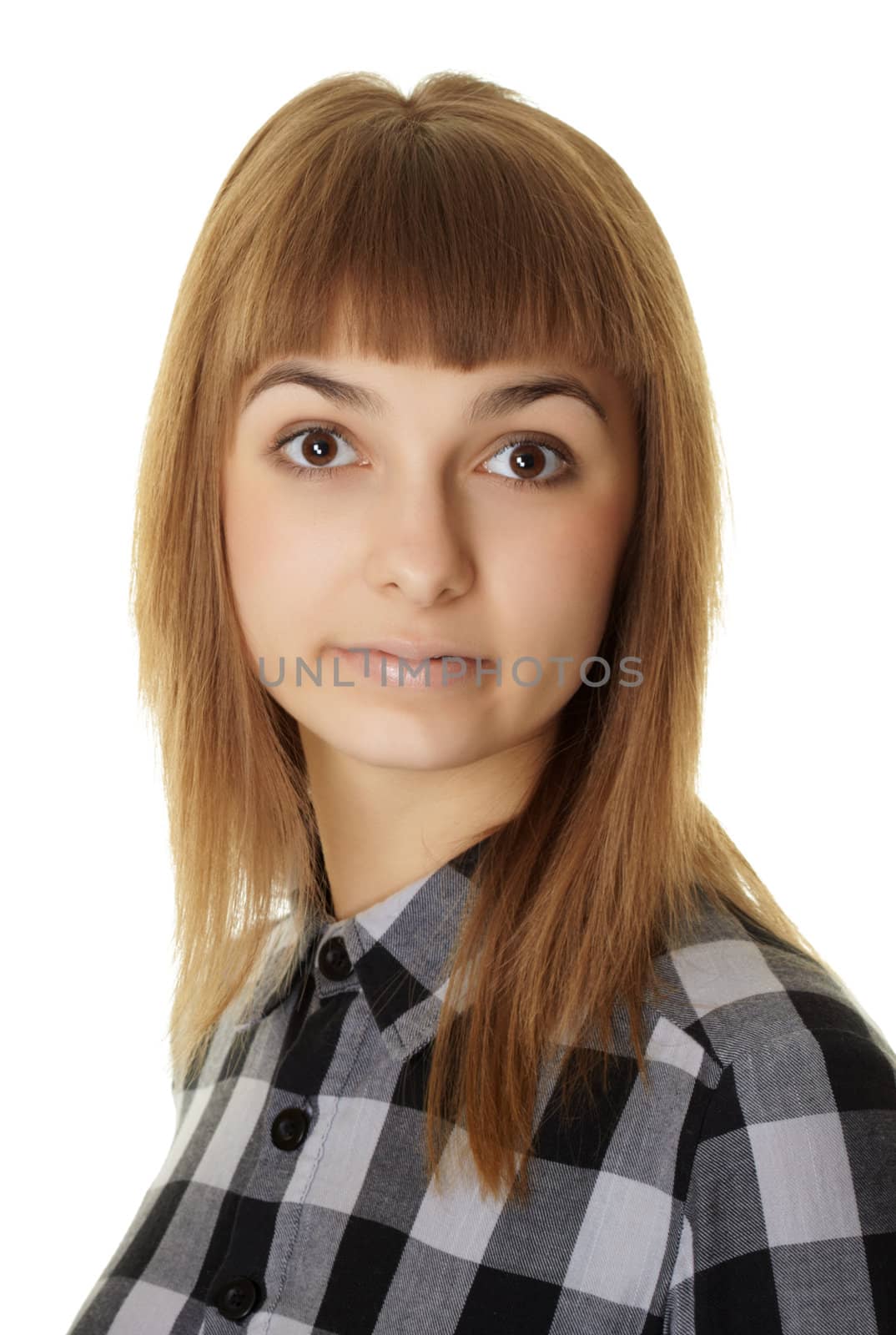 Beautiful young girl - a portrait on a white background