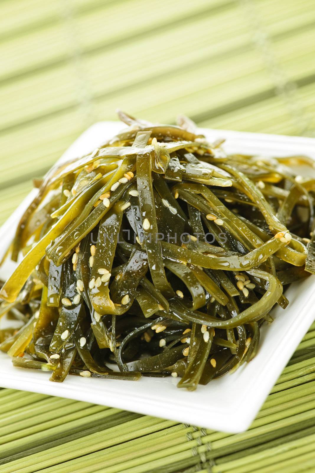 Plate of seaweed and sesame seed salad