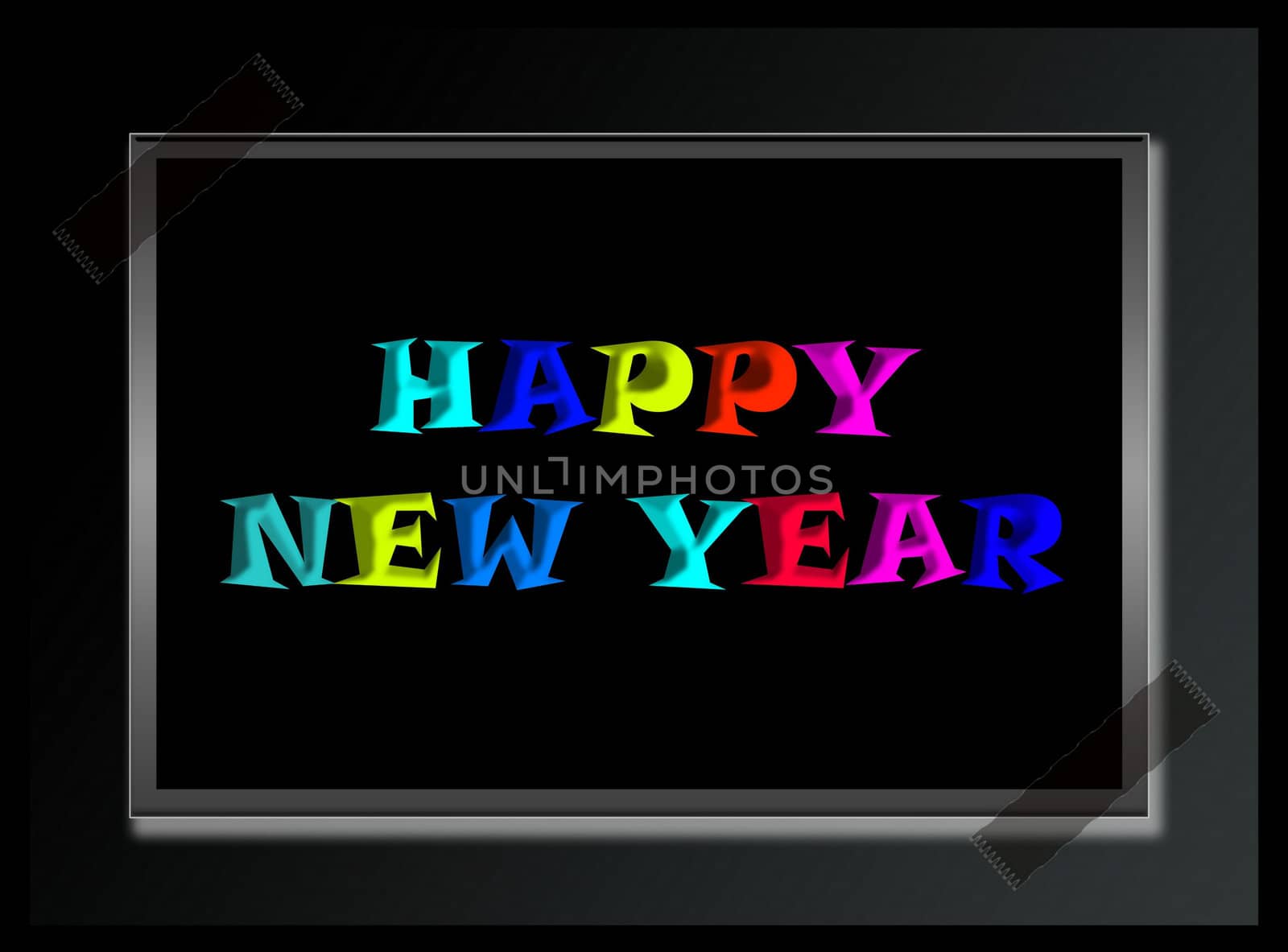 happy new year colorful greeting inscription on black frame