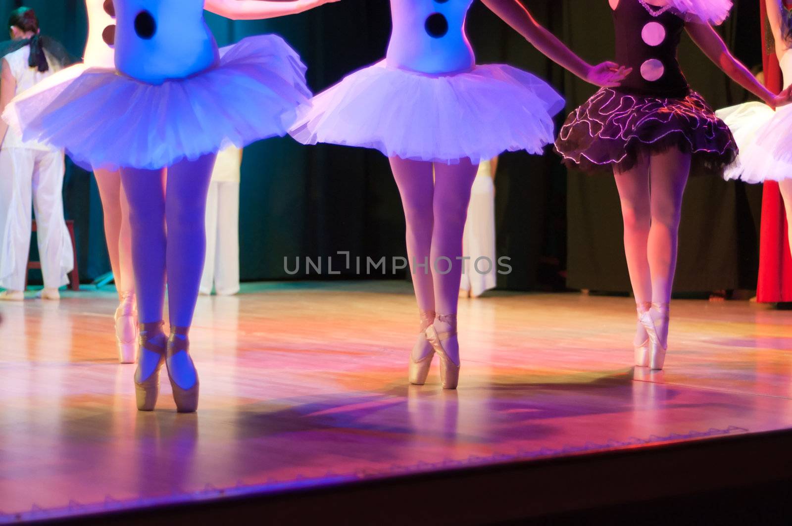 Display of a Classic Ballet, dancers legs and shoes details