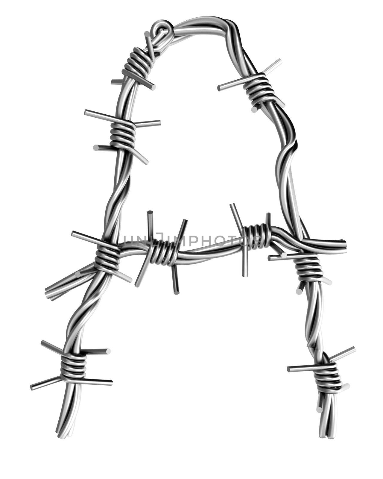Letter A made from barbed wire
