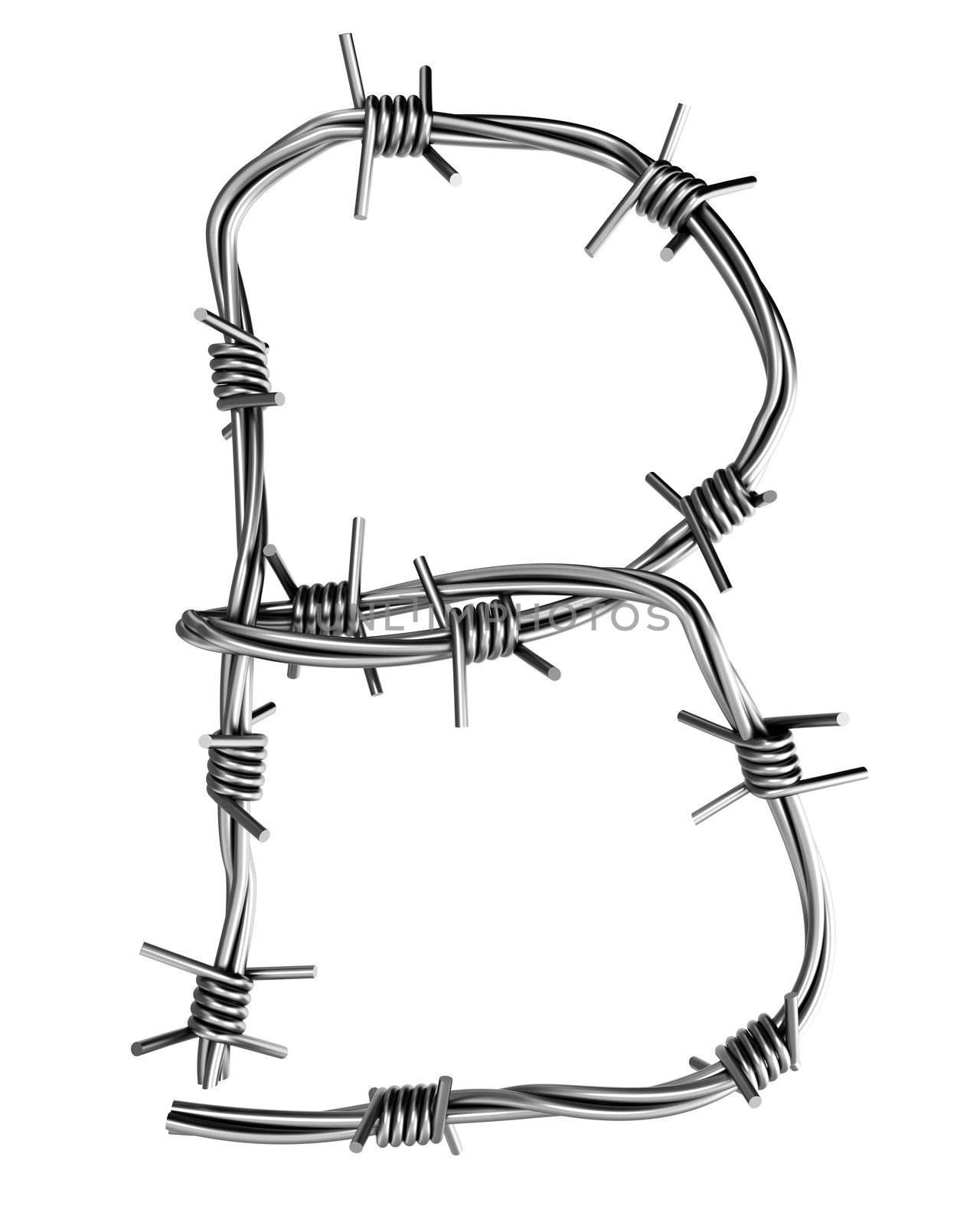 Letter B made from barbed wire