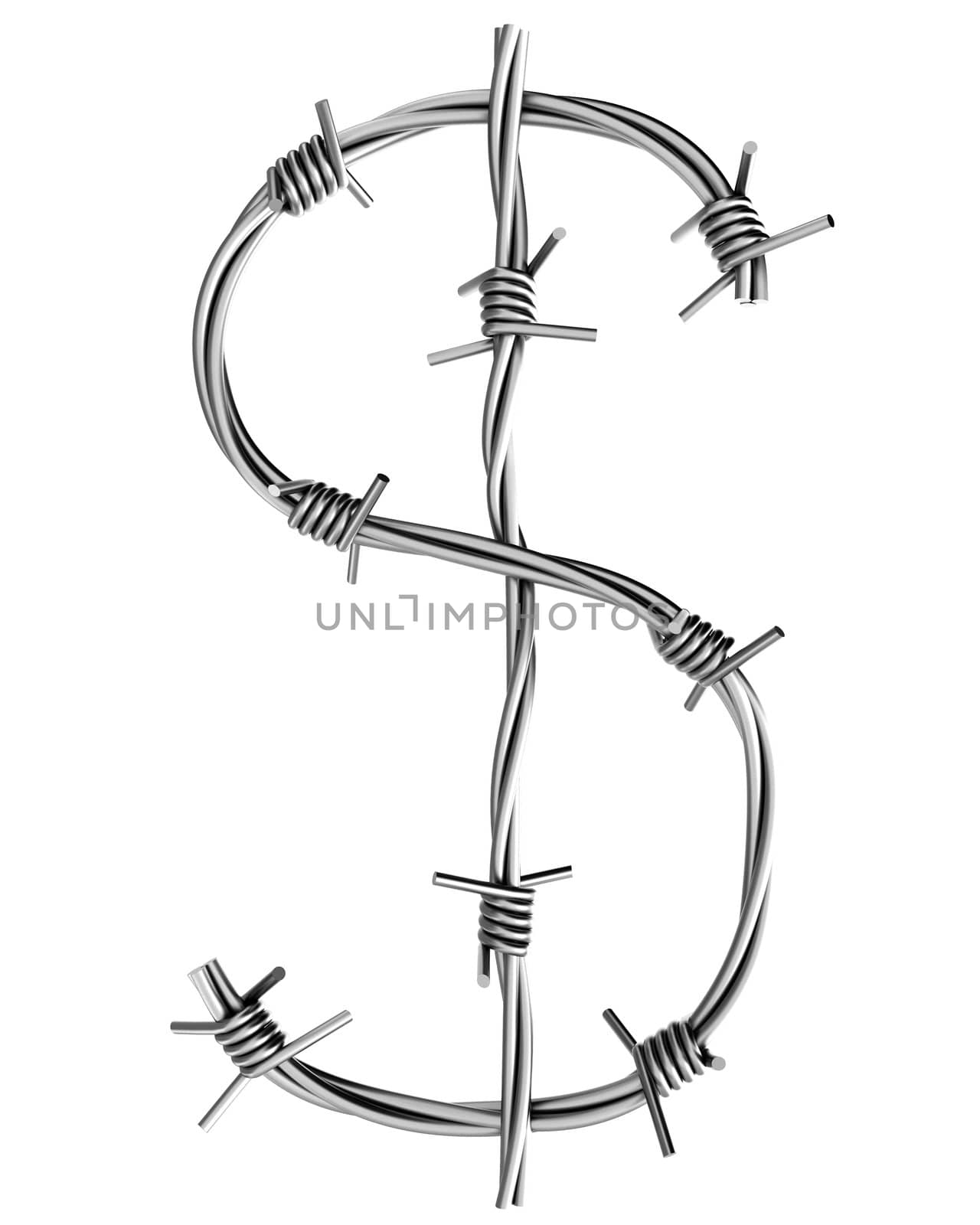 Dollar symbol made from barbed wire