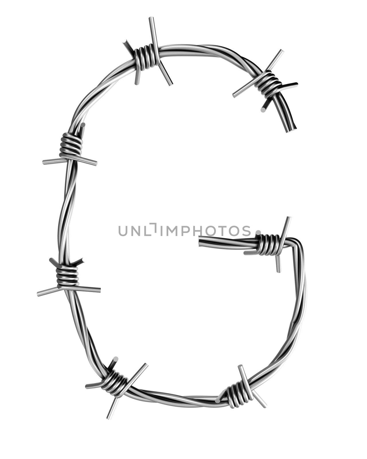 Letter G made from barbed wire