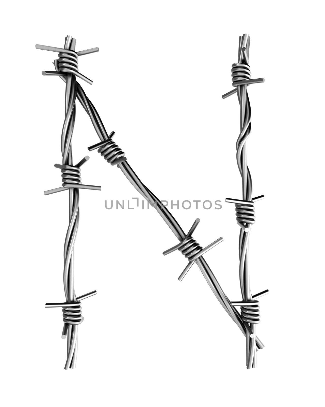 Letter N made from barbed wire