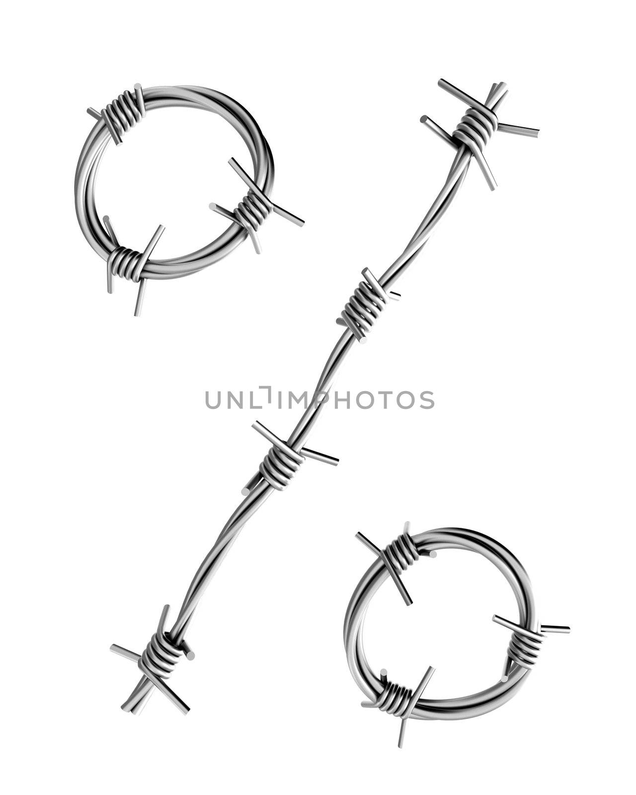Percent symbol made from barbed wire