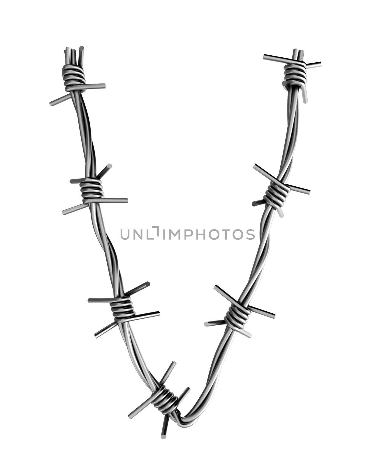 Letter V made from barbed wire