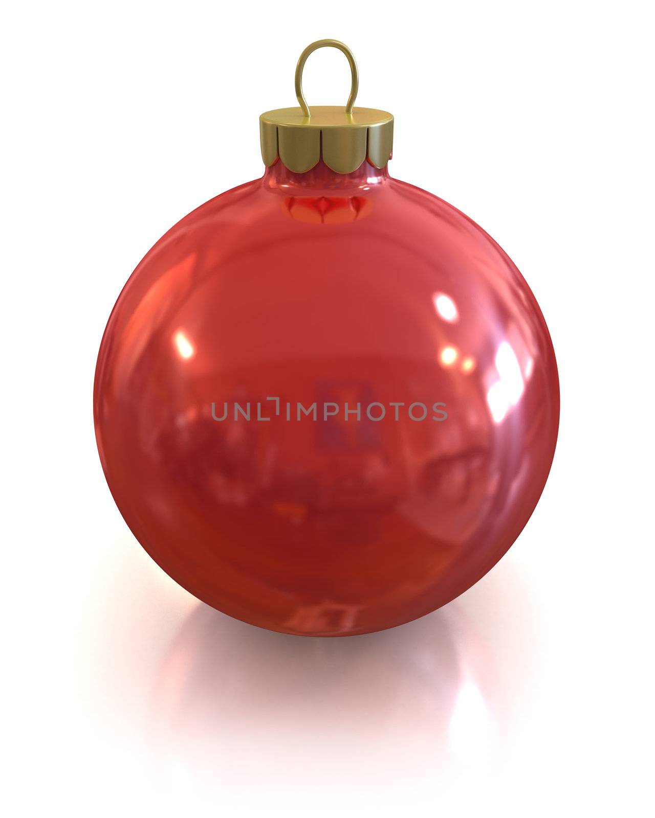 Red christmas glossy and shiny ball isolated on on white background