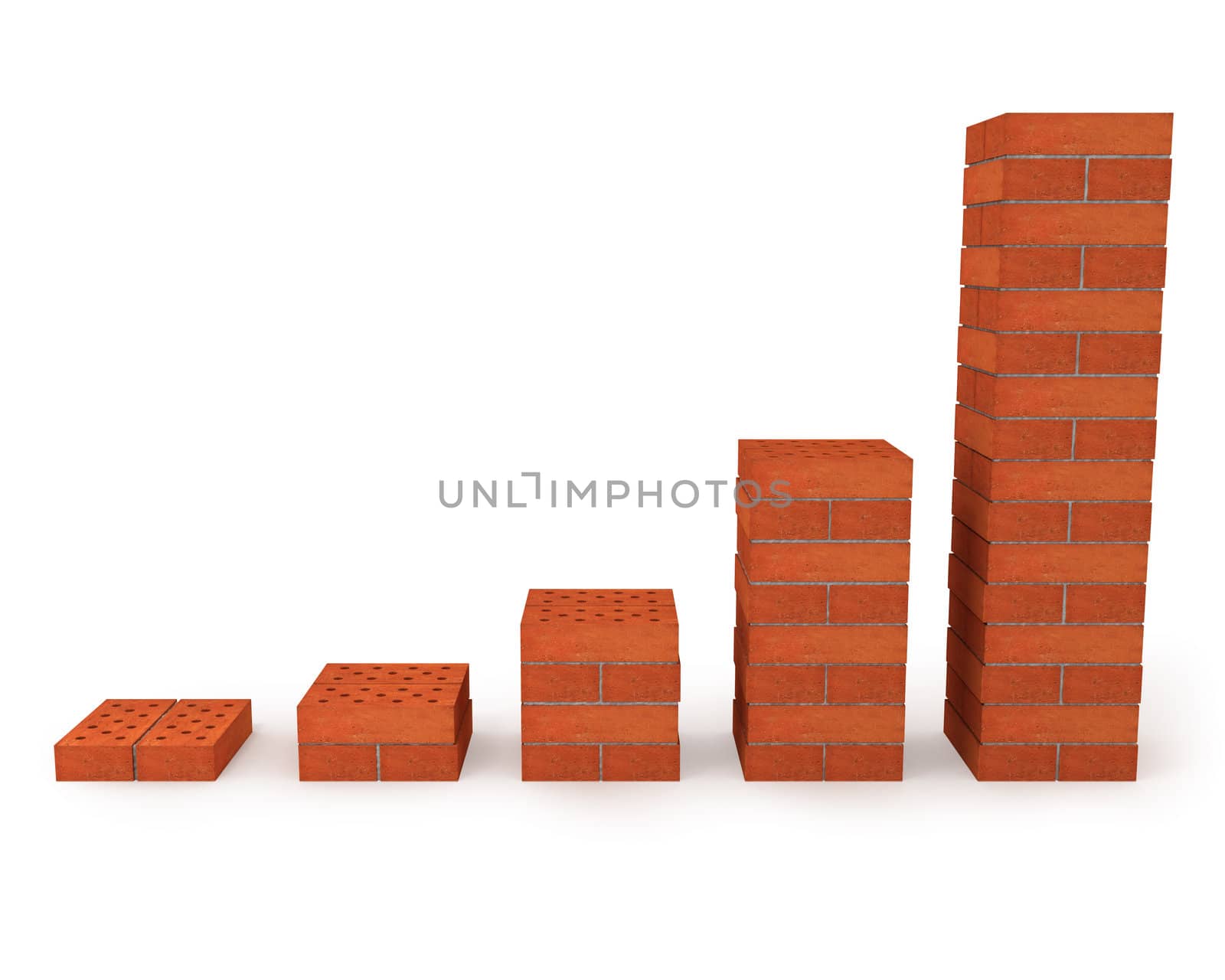 Graph showing growth progress made from orange bricks isolated on white