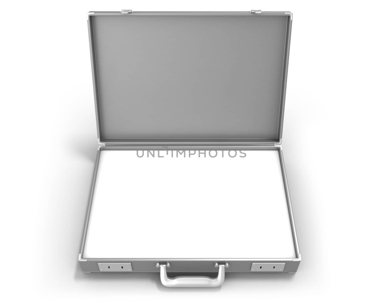 Gray briefcase with blank field isolated on white background
