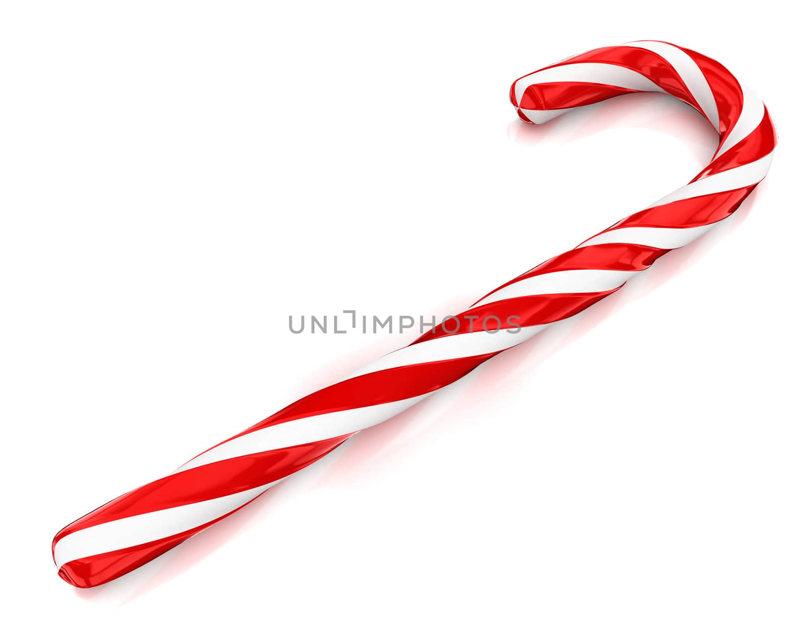 Traditional christmas candy cane isolated on white background in perspective