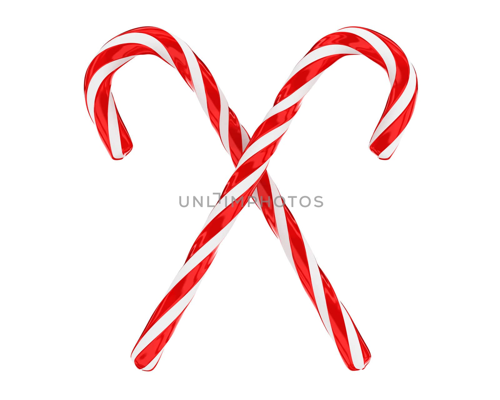 Two tradidional crossed christmas candies isolated on white background