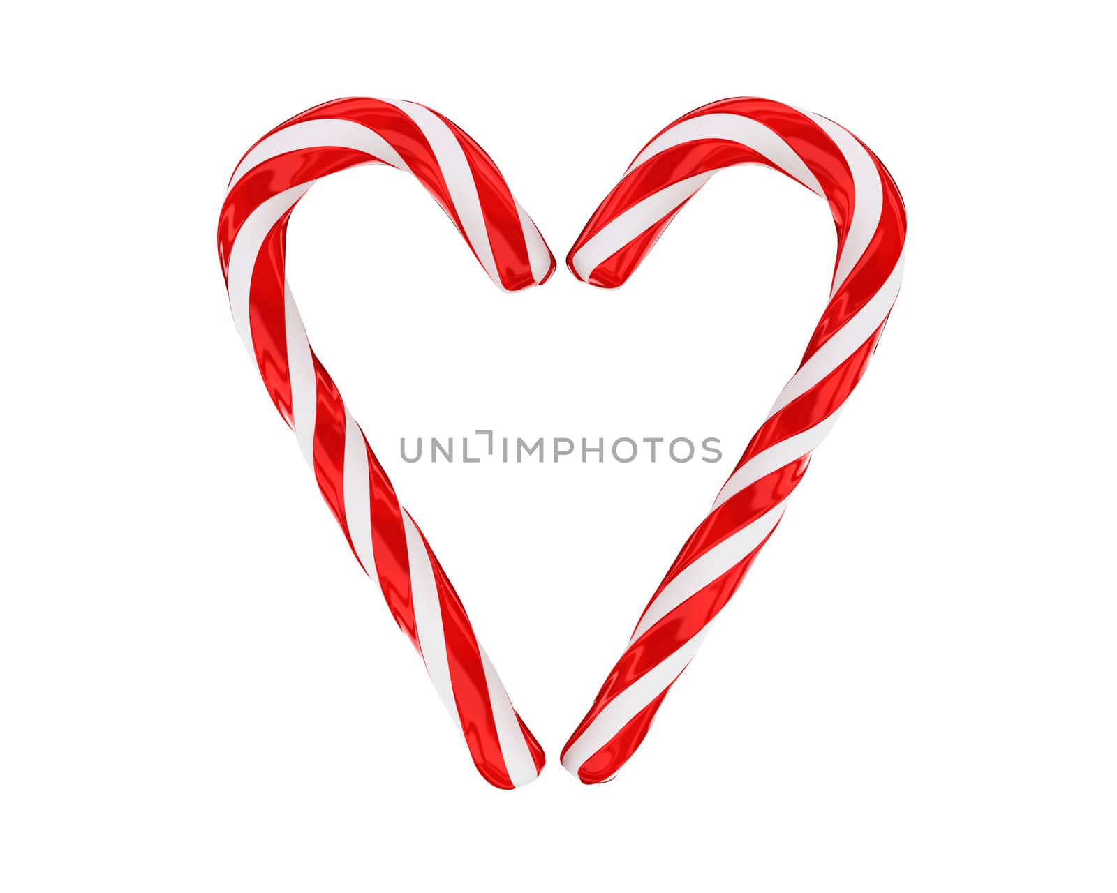 Heart made from christmas candies isolated on white background