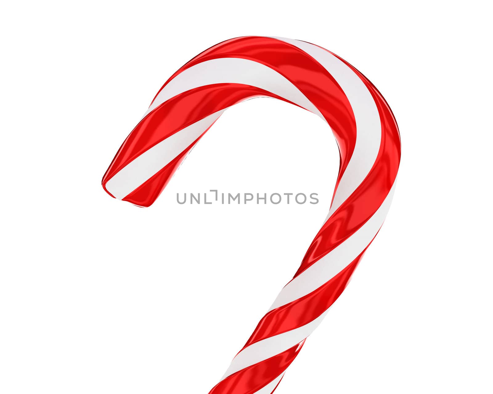 Traditional christmas candy cane closeup isolated on white background in perspective
