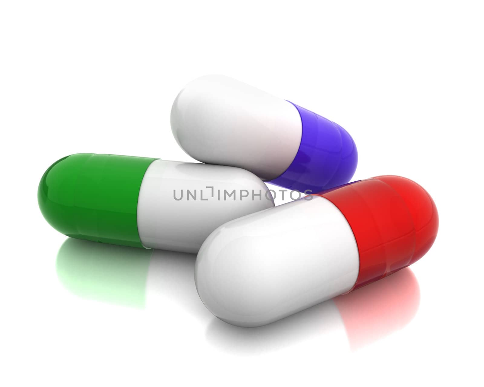 Few pills isolated on white background