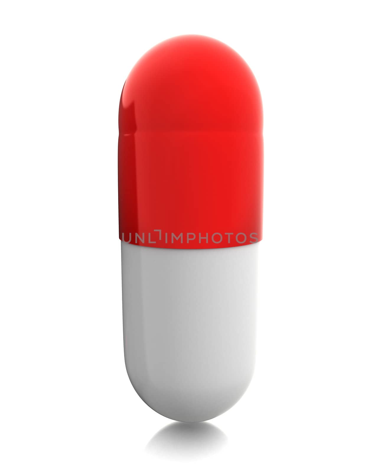 Red pill standing isolated on white background 